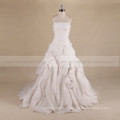 Terse boat neck peat ruffle organza wedding dress with a long train